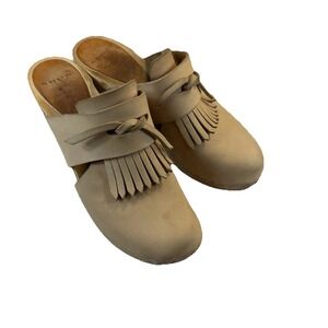 Women's Bryr Tan Leather  Fringe Clogs - Size 39/8.5/9 US handcrafted Made In US